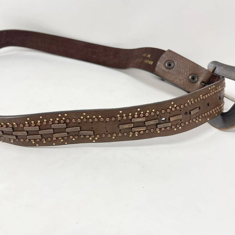 Cowgirl Tuff Western Belt Womens 2X Brown Leather Metal Studs Copper Buckle